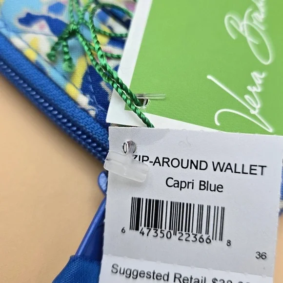 Vera Bradley Zip-Around Wallet Capri Blue Paisley Quilted Cotton Wristlet NEW - Picture 11 of 15